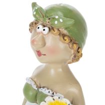 Itens Conjunto de 2 estatuetas decorativas representando um casal de agricultores, perfeitas para decorar a sala de estar e ambientes internos no verão. 17 cm de altura.