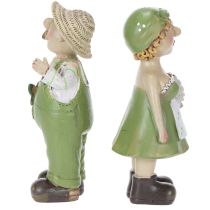 Itens Conjunto de 2 estatuetas decorativas representando um casal de agricultores, perfeitas para decorar a sala de estar e ambientes internos no verão. 17 cm de altura.