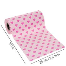 Itens Papel para punho com estampa de coração, rosa, 25cm, 100m