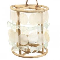 Itens Lanterna decoração marítima Capiz madeira vidro natural Ø17.5cm A34cm