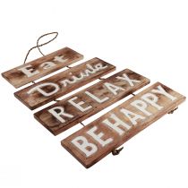 Itens Placa de madeira náutica para decoração de parede "Coma, Beba, Relaxe, Seja Feliz" em branco natural, estilo vintage shabby chic, 38×54cm