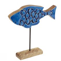 Itens Peixe de madeira decorativo marítimo em suporte azul 25cm × 24,5cm