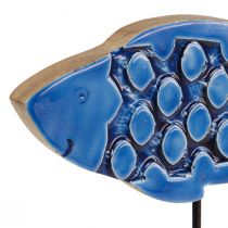 Itens Peixe de madeira decorativo marítimo em suporte azul 25cm × 24,5cm