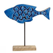 Itens Peixe de madeira decorativo marítimo em suporte azul 25cm × 24,5cm