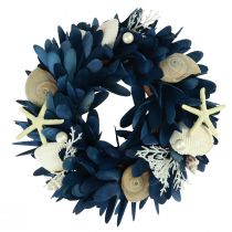 Itens Coroa decorativa marítima com conchas azuis cores naturais Ø27cm