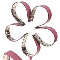 Itens Decoração de Metal Flor em Base de Madeira Rosa Velho Prata H29cm