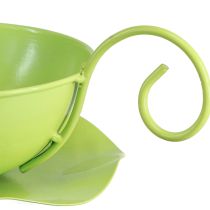 Itens Xícara decorativa de metal, verde-maçã, com pires, 8 cm de altura x 11,5 cm de diâmetro, 2 peças.