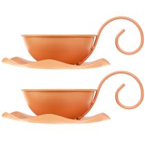 Itens Xícara decorativa de metal, laranja, Ø11,5 cm, A6 cm, com pires, 2 peças