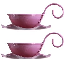 Itens Xícara decorativa de metal com pires rosa Alt.8cm Ø11,5cm 2 unidades