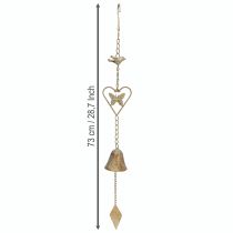 Itens Sino de vento de metal com coração e sino para decoração de jardim antigo 72 cm