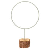 Itens Anel decorativo de metal sobre suporte de madeira para decoração de mesa, 43 cm