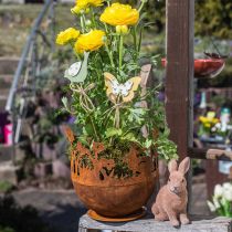 Tigela de metal com coelhos, decorações de Páscoa, floreira para plantar pátina Ø18cm A19,5cm