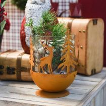 Itens Tigela de metal com cervo, decoração florestal para Advento, vaso decorativo de aço inoxidável Ø25cm Alt.29cm