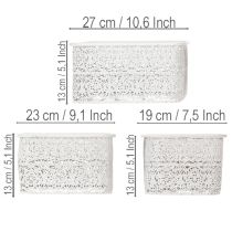 Itens Conjunto de 3 tigelas de metal com padrão de renda, recipientes decorativos quadrados, estilo shabby chic, brancas, 27/23/19 cm, altura 13,5 cm.