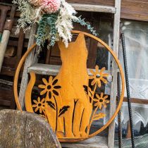 Placa de metal patina gato com flores Ø38cm