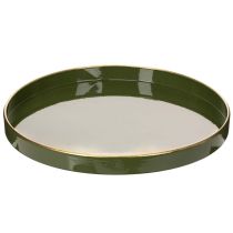 Itens Bandeja decorativa verde com borda dourada, estilo moderno, 30 cm