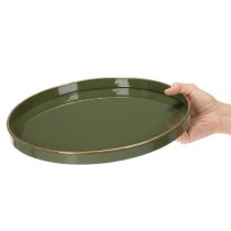 Itens Bandeja decorativa verde com borda dourada, estilo moderno, 30 cm