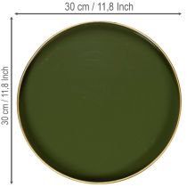 Itens Bandeja decorativa verde com borda dourada, estilo moderno, 30 cm