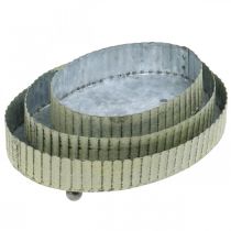 Itens Bandeja para decoração, bandeja para velas oval, decoração em metal prata, verde shabby chic L25/22/18cm H6cm conjunto de 3