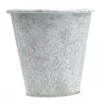 Itens Vaso com ornamentos, vaso para plantas, vaso de metal branco Ø18,5cm Alt.18cm