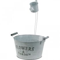 Itens Tigela com regador, decoração de jardim, plantador de metal para plantação de prata branca lavada H41cm Ø28cm/Ø7cm