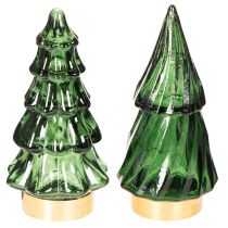 Itens Árvore de Natal de vidro com luzes LED, decoração de mesa, Natal, 13 cm, 2 peças