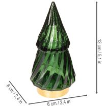 Itens Árvore de Natal de vidro com luzes LED, decoração de mesa, Natal, 13 cm, 2 peças