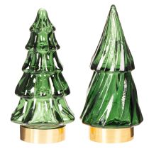 Itens Árvore de Natal de vidro com luzes LED, decoração de mesa, Natal, 13 cm, 2 peças