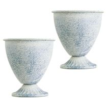Itens Conjunto de 2 Mini Taças, Vasos e Cálices em Metal Branco e Azul com Decoração Vintage, 11,5 cm