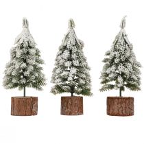 Itens Mini árvore de Natal com base de madeira verde branco Ø8cm Alt.18cm 3 unidades