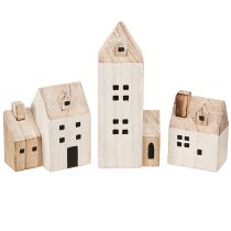 Itens Mini Vila de Natal Decoração de Madeira Branco Natural H13/7cm 6 peças