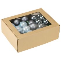 Itens Mini bolas de Natal vidro azul fosco metálico 40mm 32 peças