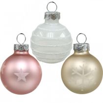 Mini bolas de Natal creme, rosa, vidro real branco Ø3cm 9pcs