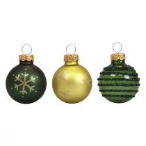 Mini bolas de Natal bolas de vidro verde ouro Ø3cm 9 unidades