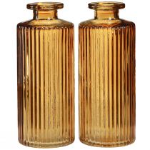 Itens Mini vasos de vidro laranja com decoração ranhuras H13cm 6 peças