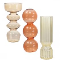 Mini vasos Vasos de vidro decorativos coloridos Altura 15,5-17 cm Conjunto de 3