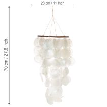 Itens Móbile de sino de vento em madrepérola, redondo, 70 cm de comprimento, para varanda ou jardim.