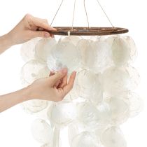Itens Móbile de sino de vento em madrepérola, redondo, 70 cm de comprimento, para varanda ou jardim.