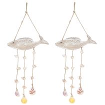 Itens Conchas de peixe de madeira marítimas móveis, naturais, brancas, L20cm, 2 peças