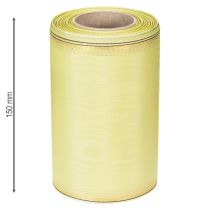 Itens Fita moiré para guirlandas, 150 mm, 25 m, verde claro com borda dourada, para arranjos florais e decoração.