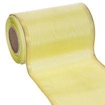Itens Fita moiré para guirlandas, 150 mm, 25 m, verde claro com borda dourada, para arranjos florais e decoração.
