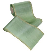 Itens Fita decorativa em moiré verde-sálvia com borda dourada, 150 mm x 25 m, ideal para arranjos florais e guirlandas.