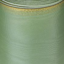 Itens Fita decorativa em moiré verde-sálvia com borda dourada - 175 mm x 25 m - fita decorativa para arranjos florais e celebrações