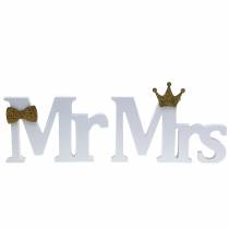 Letras decorativas Mr &amp; Mrs madeira branca, ouro classificado H11/13,cm conjunto de 4