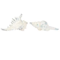 Itens Decoração de concha caracol marinho artificial azul-branco 11,5/13cm 2 peças