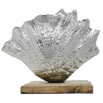 Itens Concha para montar, decoração de metal marítimo com base de madeira prata, natural 16 × 19cm