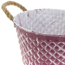Itens Losango de tigela de zinco com alças de corda violeta branco lavado Ø24,5cm Alt.14cm