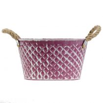 Itens Losango de tigela de zinco com alças de corda violeta branco lavado Ø24,5cm Alt.14cm