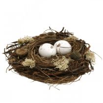 Ninho de páscoa com ovos de natureza artificial, decoração de mesa de páscoa branca Ø19cm