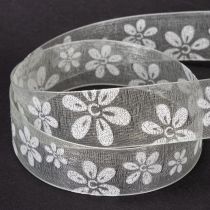 Itens Fita de organza floral, fita para presentes, verde, 25 mm, 18 m